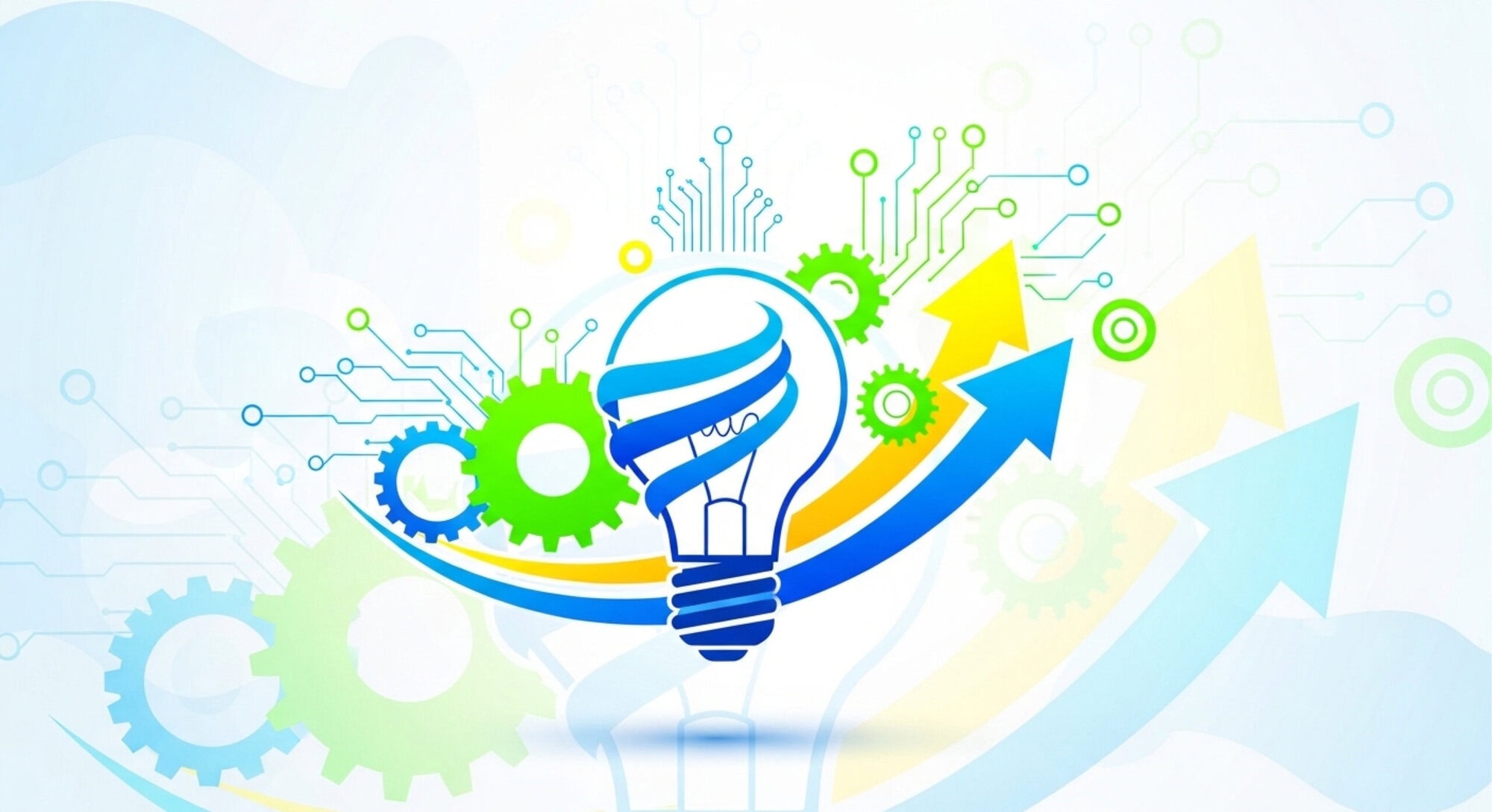Creative Light Bulb with Gears and Arrow. Automation by AI affects investing strategies.