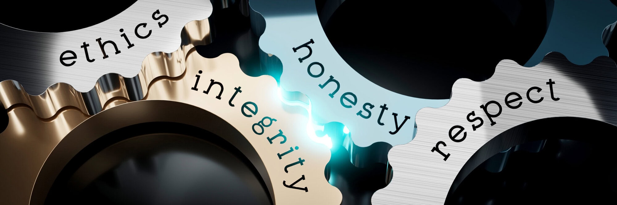 Ethics, honesty, integrity, respect – gears concept – 3D illustr Blogs written by ethical financial advisers.